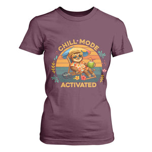 Chill Mode Activated T Shirt For Women Funny Sloth Summer Beach Vibes TS12 Maroon Print Your Wear