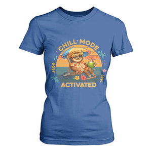 Chill Mode Activated T Shirt For Women Funny Sloth Summer Beach Vibes TS12 Royal Blue Print Your Wear