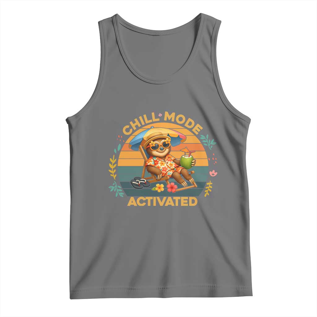 Chill Mode Activated Tank Top Funny Sloth Summer Beach Vibes TS12 Black Heather Print Your Wear