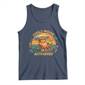 Chill Mode Activated Tank Top Funny Sloth Summer Beach Vibes TS12 Navy Print Your Wear