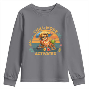 Chill Mode Activated Youth Sweatshirt Funny Sloth Summer Beach Vibes TS12 Charcoal Print Your Wear