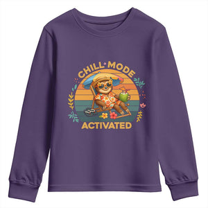Chill Mode Activated Youth Sweatshirt Funny Sloth Summer Beach Vibes TS12 Purple Print Your Wear