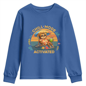Chill Mode Activated Youth Sweatshirt Funny Sloth Summer Beach Vibes TS12 Royal Blue Print Your Wear
