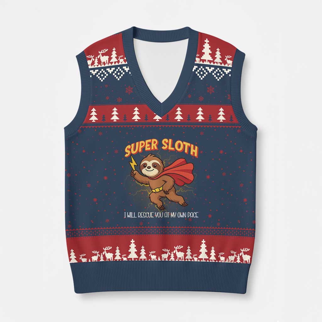 Funny Super Sloth I Will Rescue You At My Own Pace Gift V-Neck Knit Sweater Vest TS12 Navy Red Print Your Wear