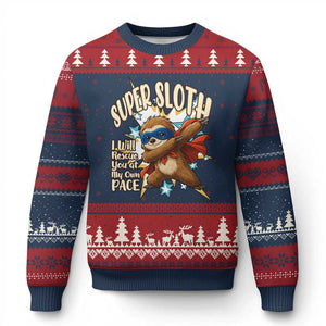 Super Sloth I Will Rescue You Ugly Christmas Sweater Funny Sloth Lover Gift TS12 Navy Red Print Your Wear