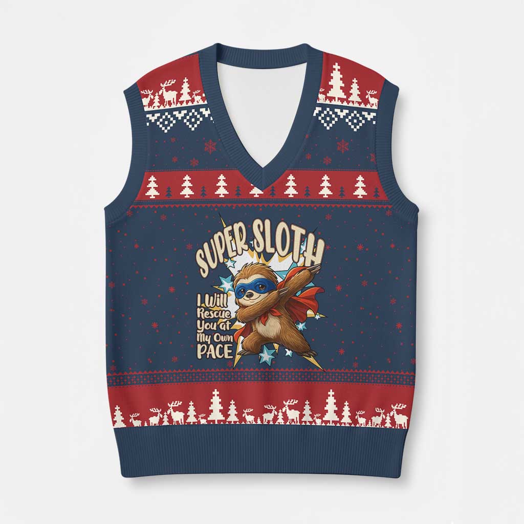Super Sloth I Will Rescue You V-Neck Knit Sweater Vest Funny Sloth Lover Gift TS12 Navy Red Print Your Wear