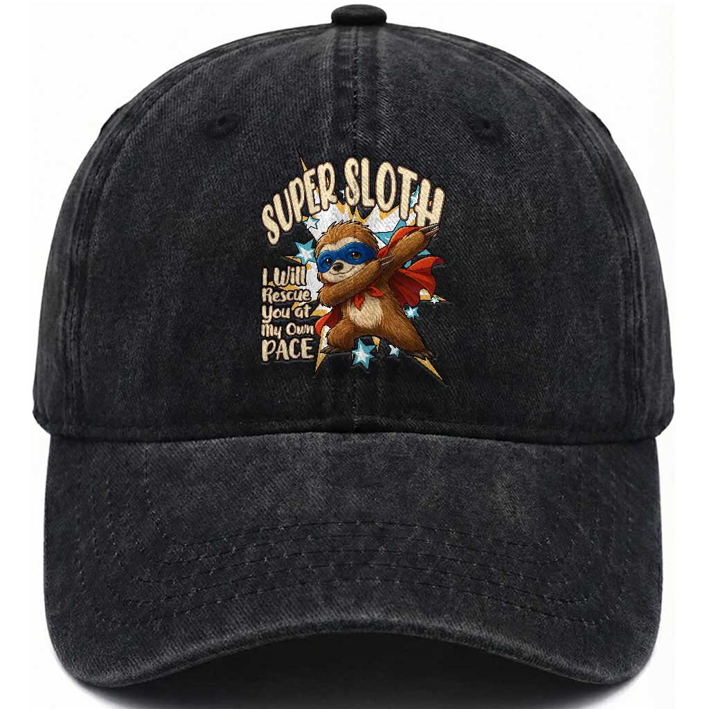 Super Sloth I Will Rescue You Washed Cotton Baseball Cap Funny Sloth Lover Gift TS12 Print Your Wear