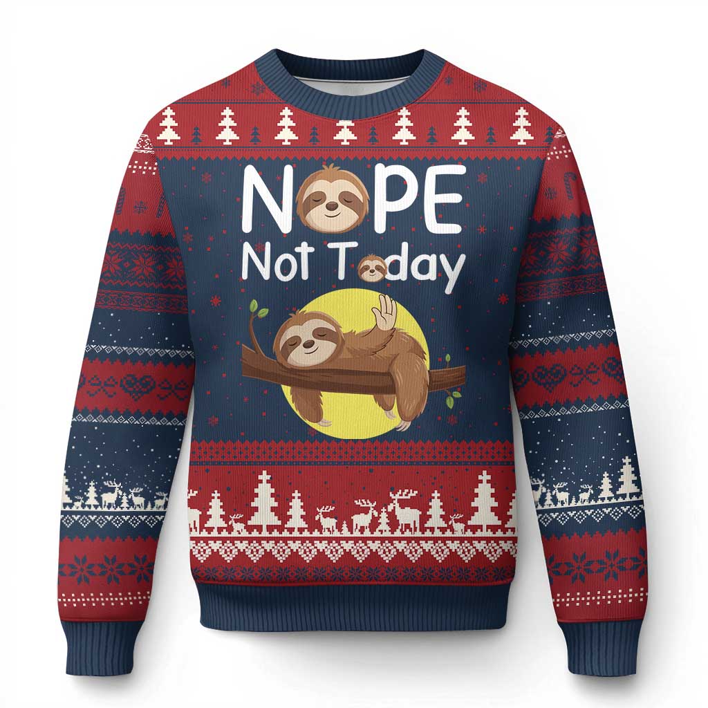 Nope Not Today Ugly Christmas Sweater Funny Sloth Lover Gift TS12 Navy Red Print Your Wear