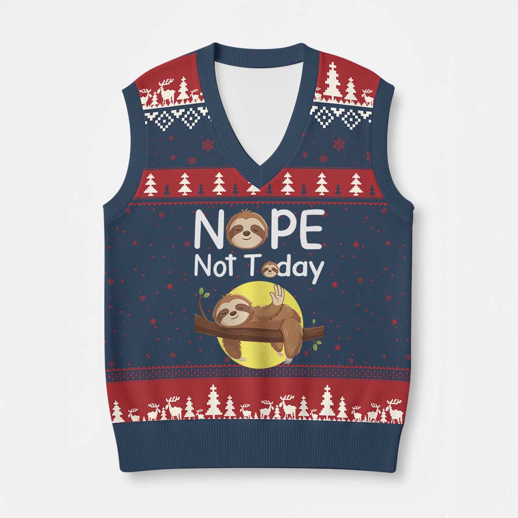 Nope Not Today V-Neck Knit Sweater Vest Funny Sloth Lover Gift TS12 Navy Red Print Your Wear
