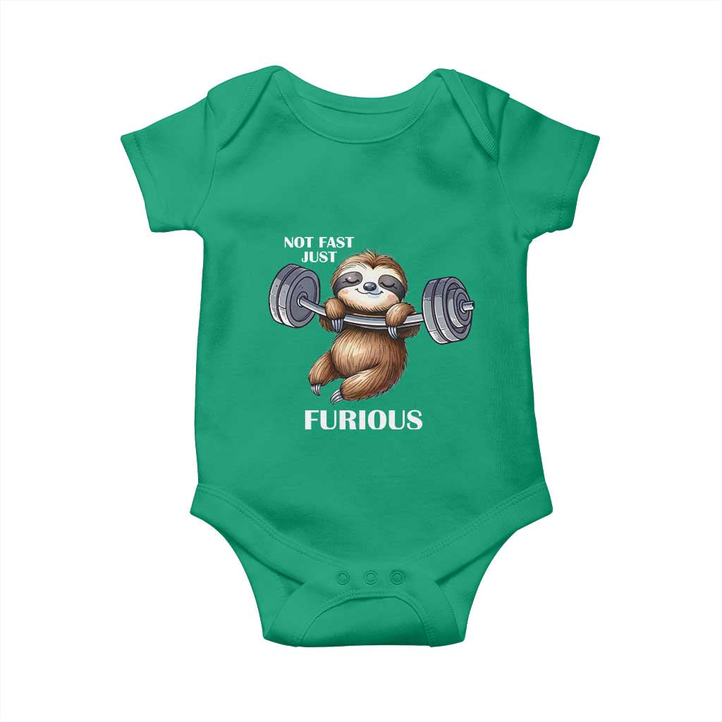 Funny Gym Sloth Baby Onesie Not Fast Just Furious TS12 Irish Green Print Your Wear