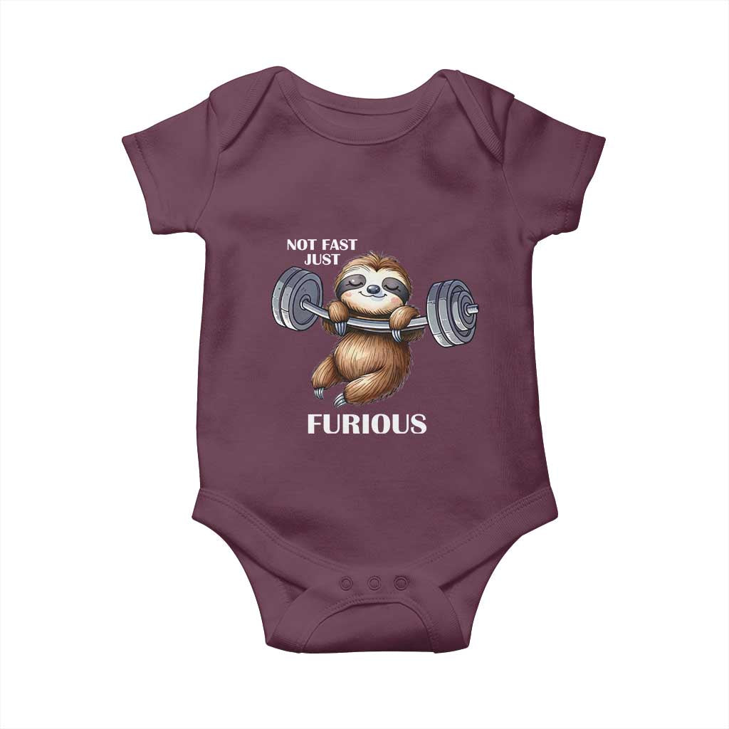 Funny Gym Sloth Baby Onesie Not Fast Just Furious TS12 Maroon Print Your Wear