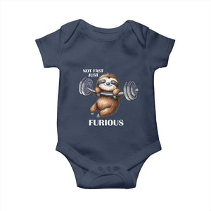 Funny Gym Sloth Baby Onesie Not Fast Just Furious TS12 Navy Print Your Wear