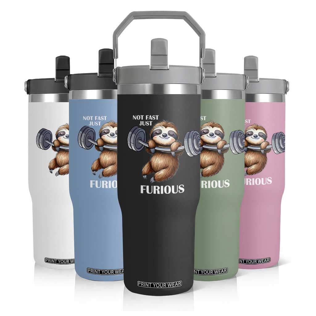 Funny Gym Sloth Flip Straw Tumbler Not Fast Just Furious TS12 Print Your Wear