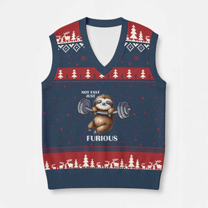 Funny Gym Sloth V-Neck Knit Sweater Vest Not Fast Just Furious TS12 Navy Red Print Your Wear