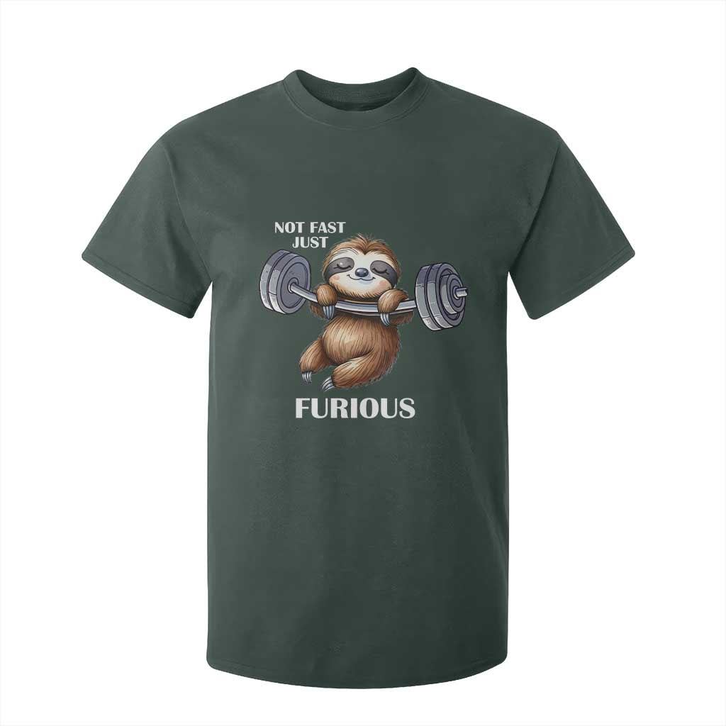 Funny Gym Sloth T Shirt For Kid Not Fast Just Furious TS12 Dark Forest Green Print Your Wear