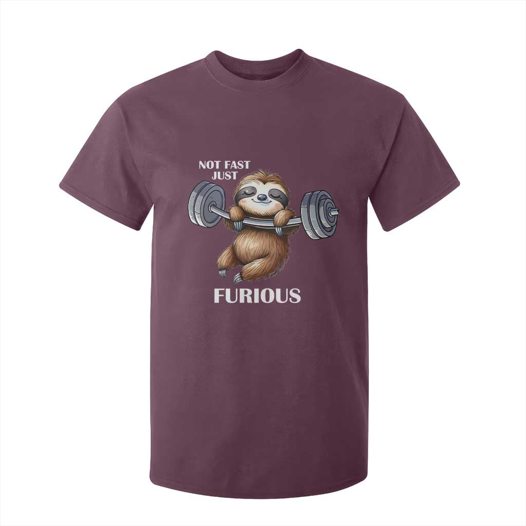 Funny Gym Sloth T Shirt For Kid Not Fast Just Furious TS12 Maroon Print Your Wear