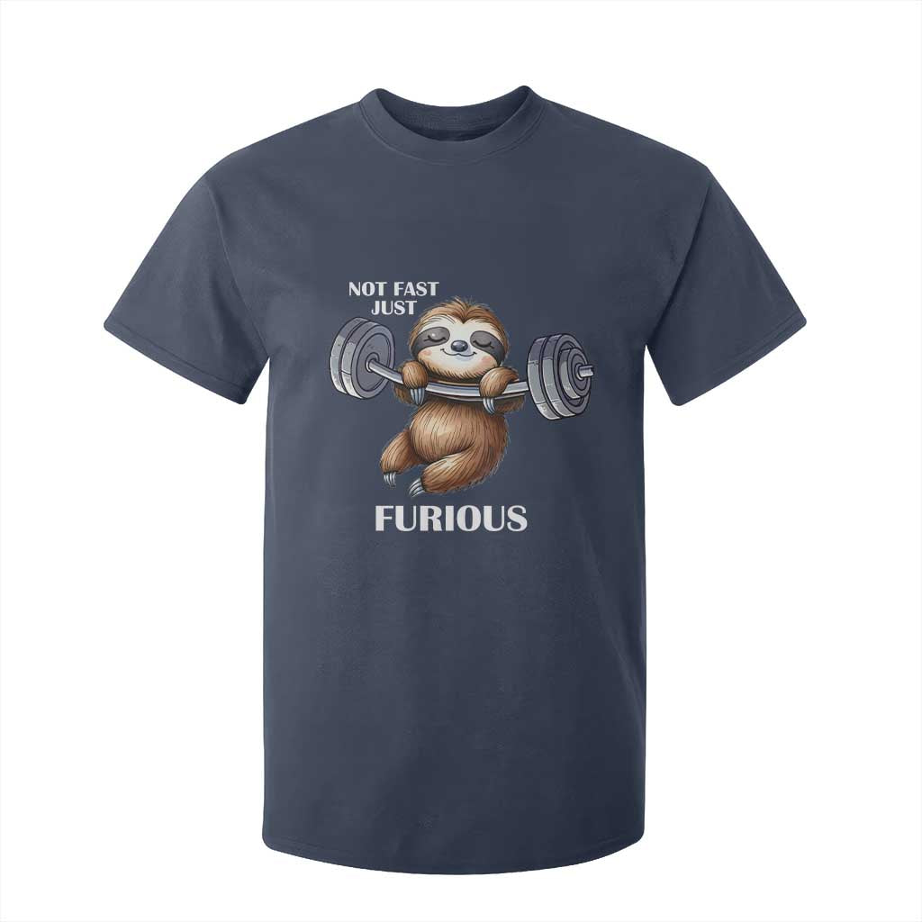 Funny Gym Sloth T Shirt For Kid Not Fast Just Furious TS12 Navy Print Your Wear