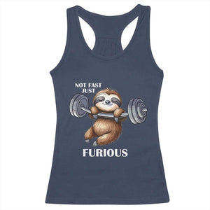 Funny Gym Sloth Racerback Tank Top Not Fast Just Furious TS12 Navy Print Your Wear