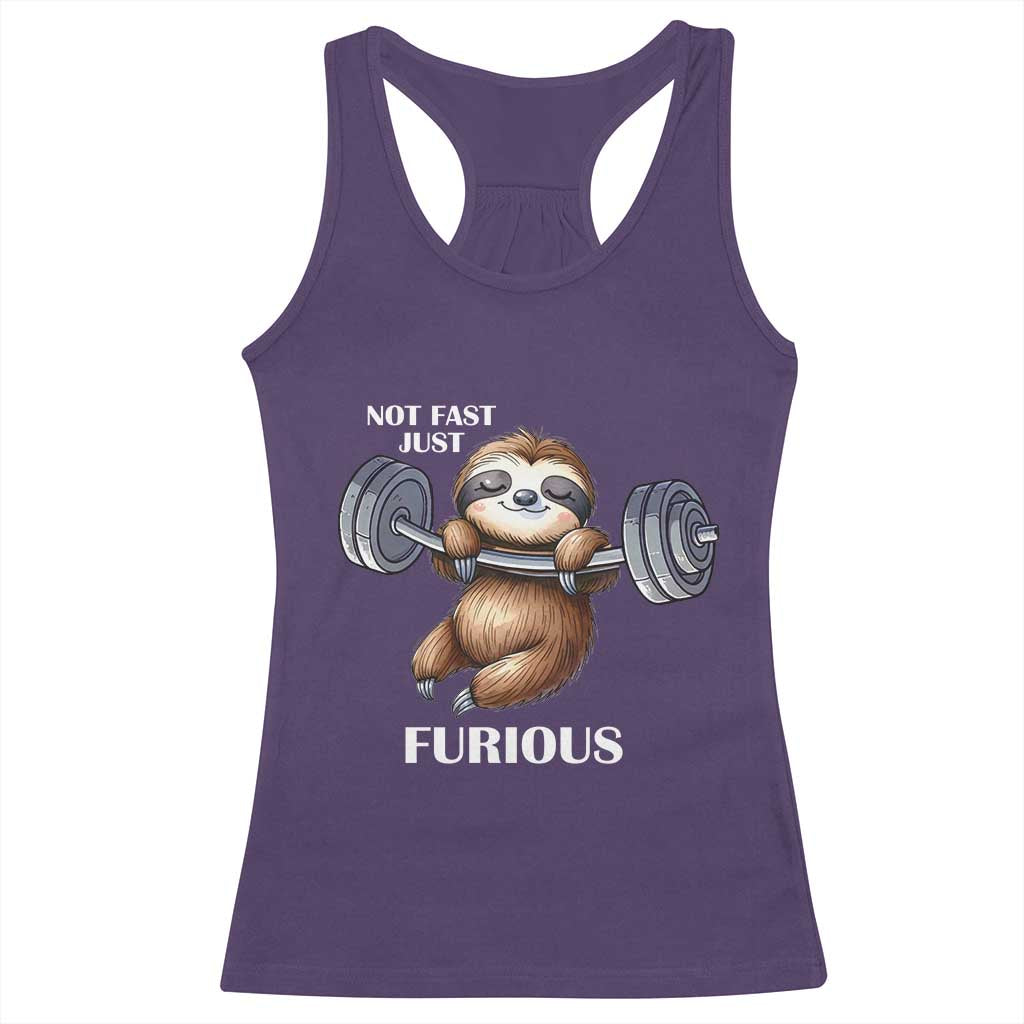 Funny Gym Sloth Racerback Tank Top Not Fast Just Furious TS12 Purple Print Your Wear