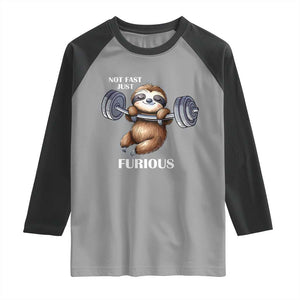 Funny Gym Sloth Raglan Shirt Not Fast Just Furious TS12 Sport Gray Black Print Your Wear