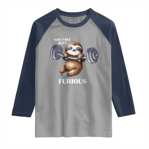 Funny Gym Sloth Raglan Shirt Not Fast Just Furious TS12 Sport Gray Navy Print Your Wear