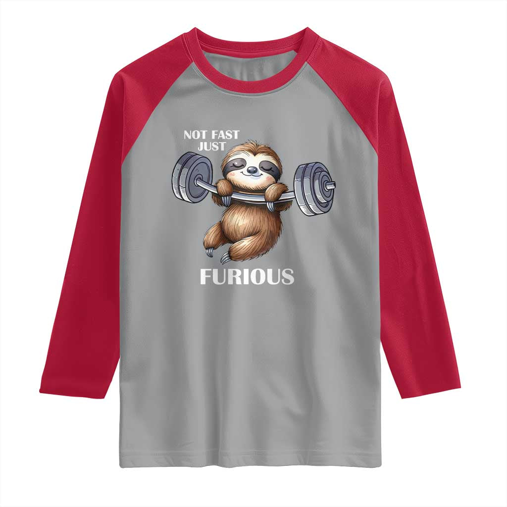 Funny Gym Sloth Raglan Shirt Not Fast Just Furious TS12 Sport Gray Red Print Your Wear