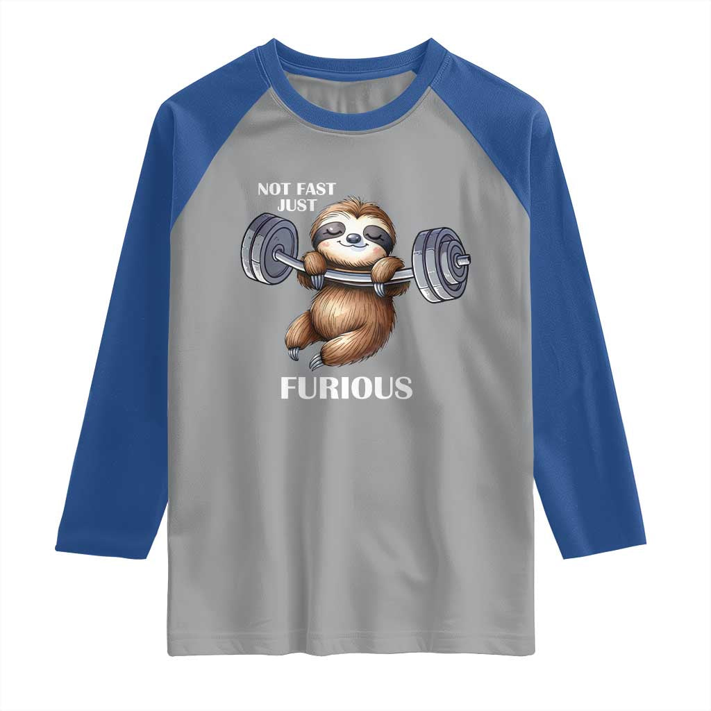Funny Gym Sloth Raglan Shirt Not Fast Just Furious TS12 Sport Gray Royal Print Your Wear