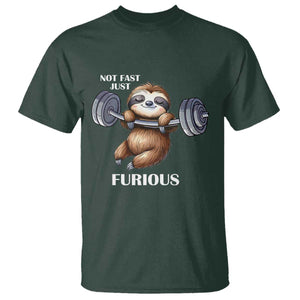 Funny Gym Sloth T Shirt Not Fast Just Furious TS12 Dark Forest Green Print Your Wear