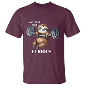 Funny Gym Sloth T Shirt Not Fast Just Furious TS12 Maroon Print Your Wear