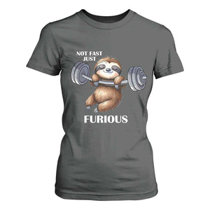Funny Gym Sloth T Shirt For Women Not Fast Just Furious TS12 Dark Heather Print Your Wear