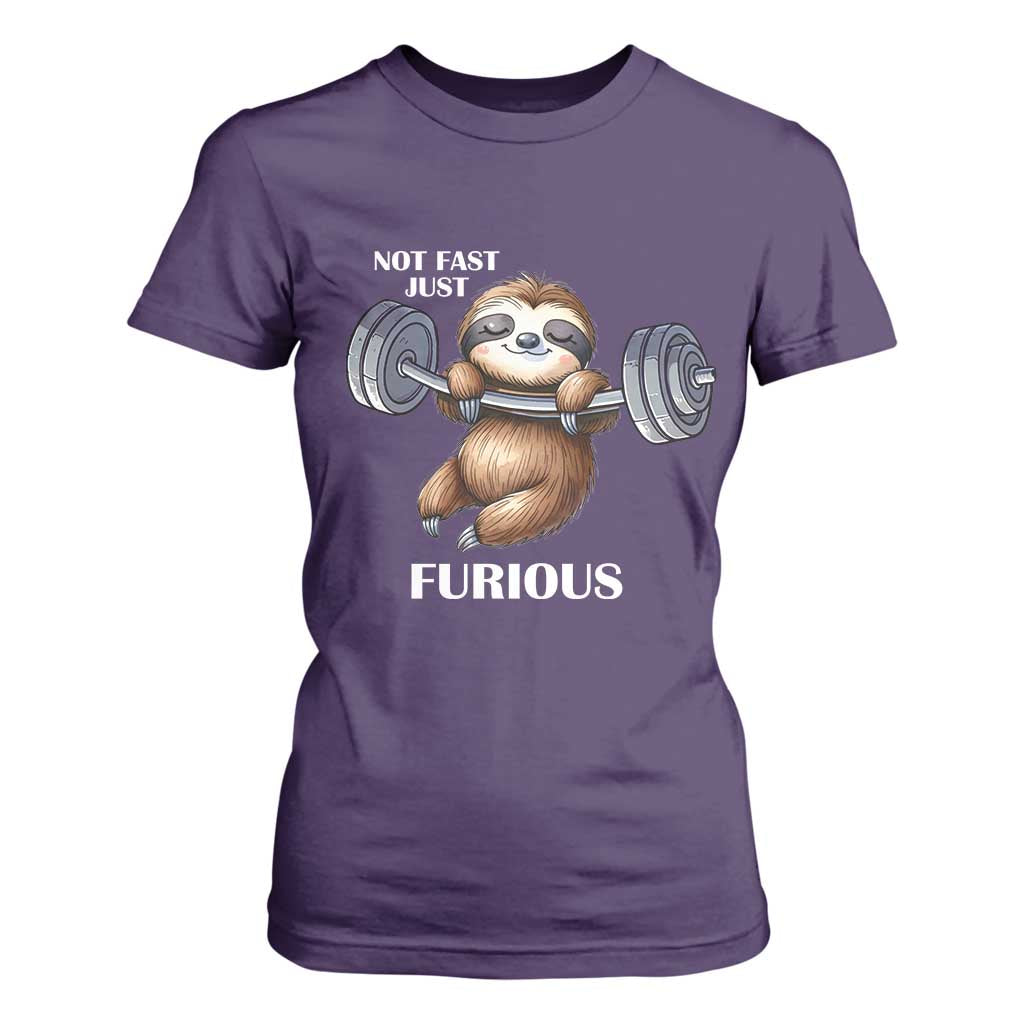 Funny Gym Sloth T Shirt For Women Not Fast Just Furious TS12 Purple Print Your Wear