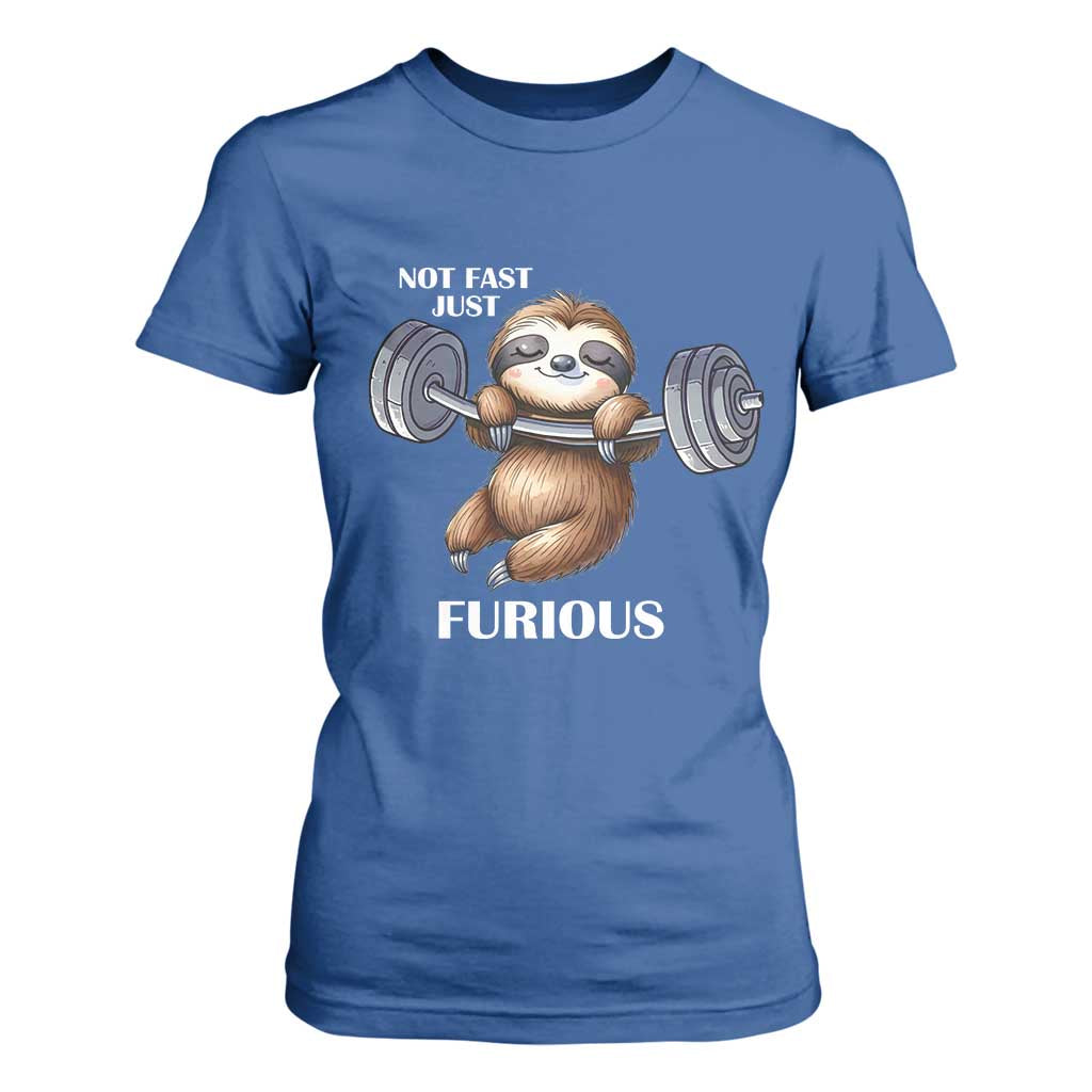 Funny Gym Sloth T Shirt For Women Not Fast Just Furious TS12 Royal Blue Print Your Wear