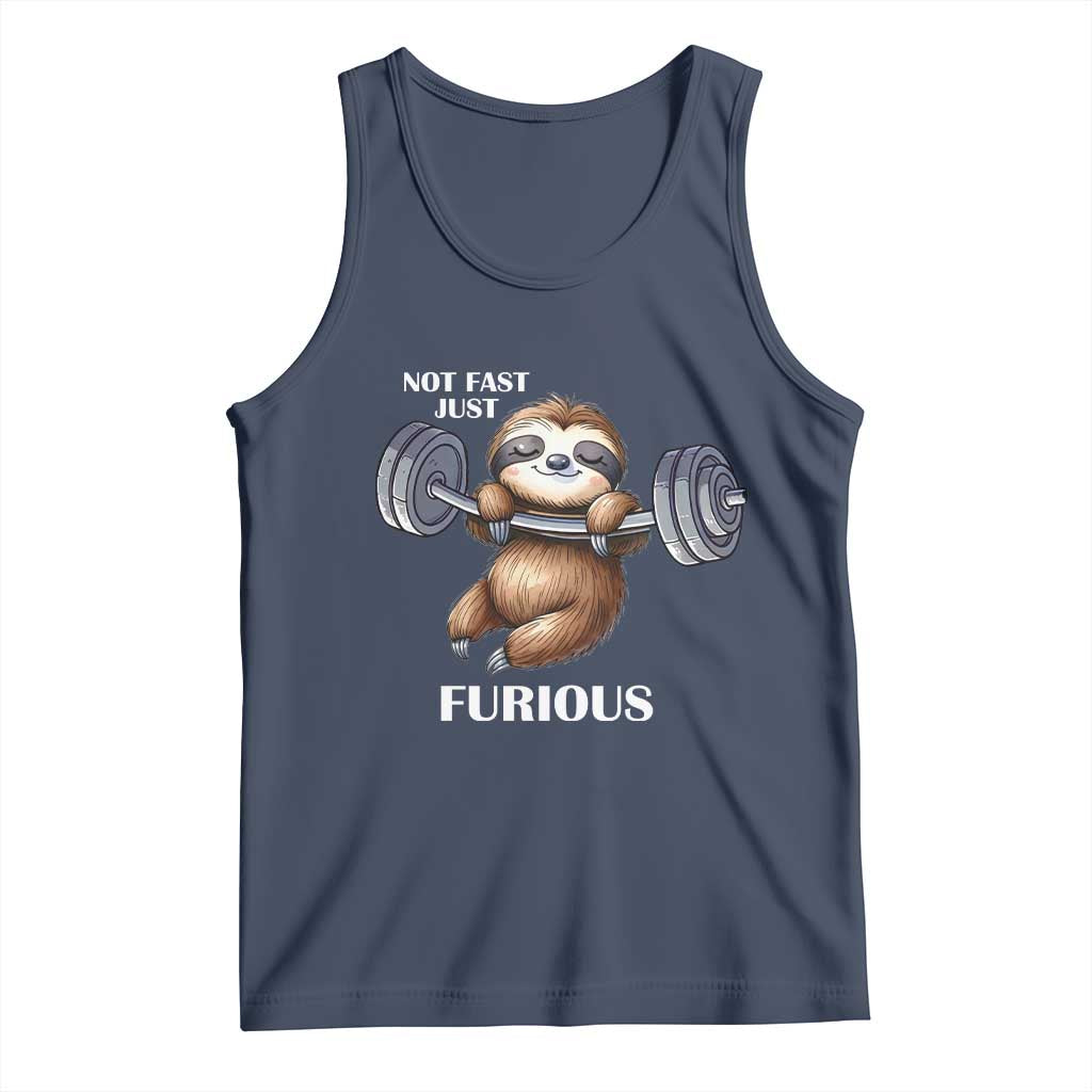 Funny Gym Sloth Tank Top Not Fast Just Furious TS12 Navy Print Your Wear