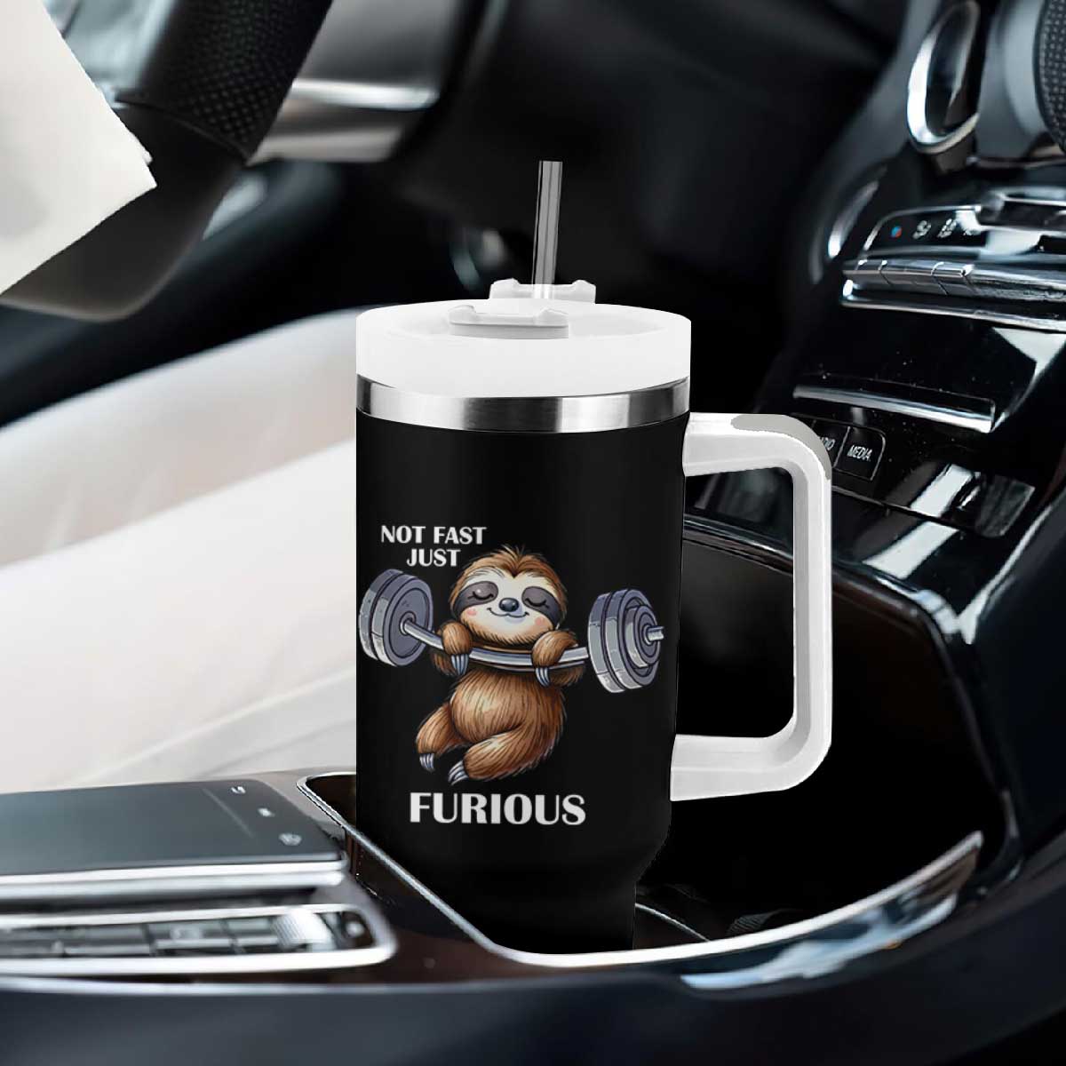 Funny Gym Sloth Tumbler With Handle Not Fast Just Furious TS12 Print Your Wear