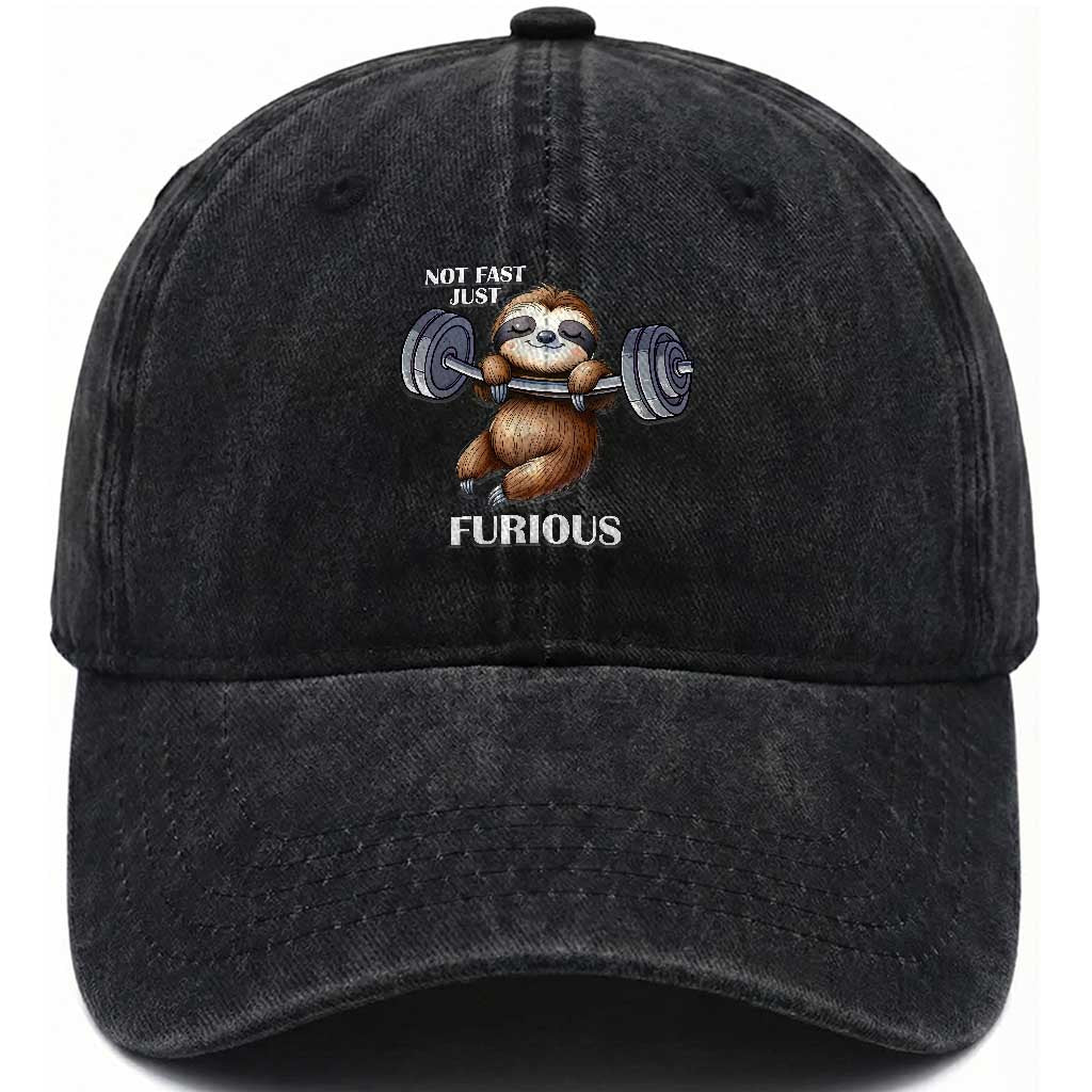 Funny Gym Sloth Washed Cotton Baseball Cap Not Fast Just Furious TS12 Print Your Wear