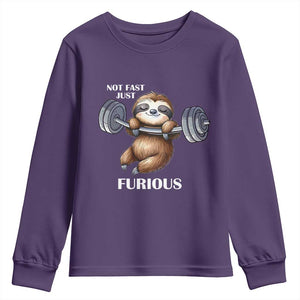 Funny Gym Sloth Youth Sweatshirt Not Fast Just Furious TS12 Purple Print Your Wear