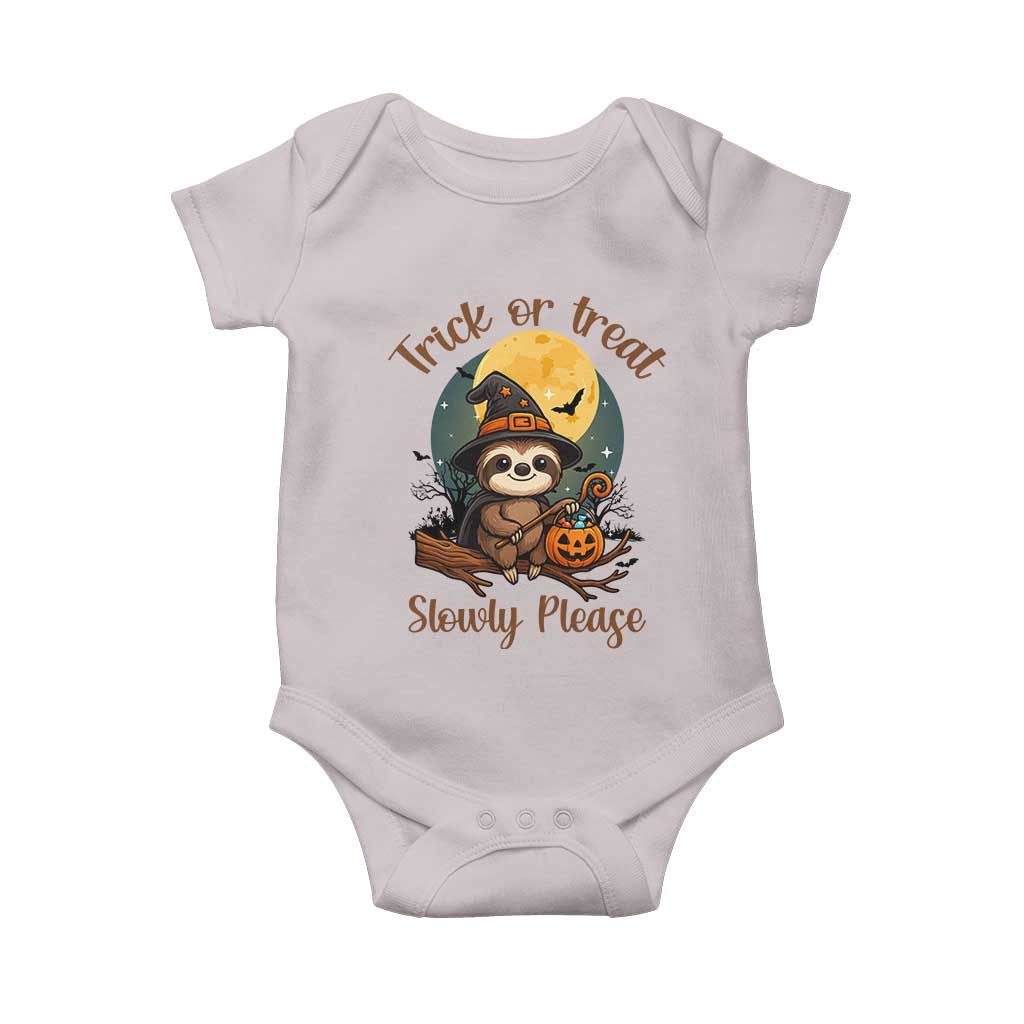 Funny Halloween Sloth Baby Onesie Trick Or Treat Slowly Please TS12 Ice Gray Print Your Wear