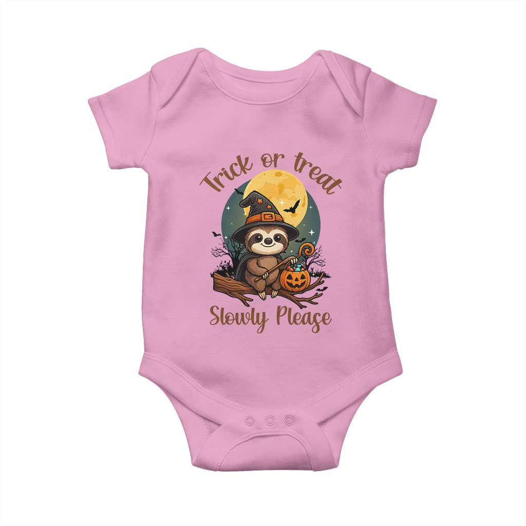Funny Halloween Sloth Baby Onesie Trick Or Treat Slowly Please TS12 Light Pink Print Your Wear
