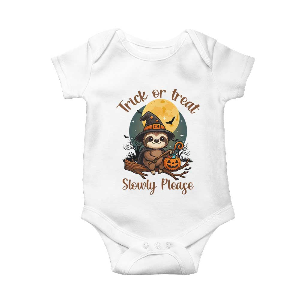 Funny Halloween Sloth Baby Onesie Trick Or Treat Slowly Please TS12 White Print Your Wear