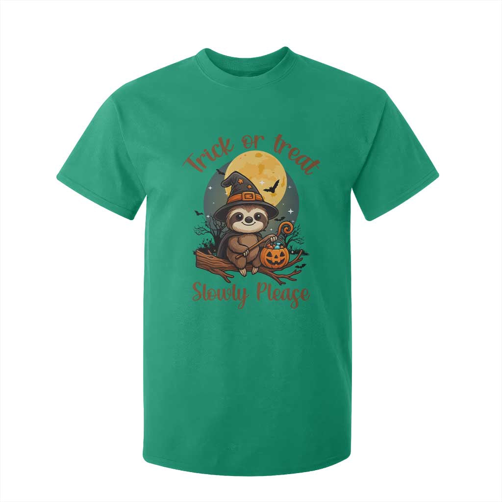 Funny Halloween Sloth T Shirt For Kid Trick Or Treat Slowly Please TS12 Irish Green Print Your Wear