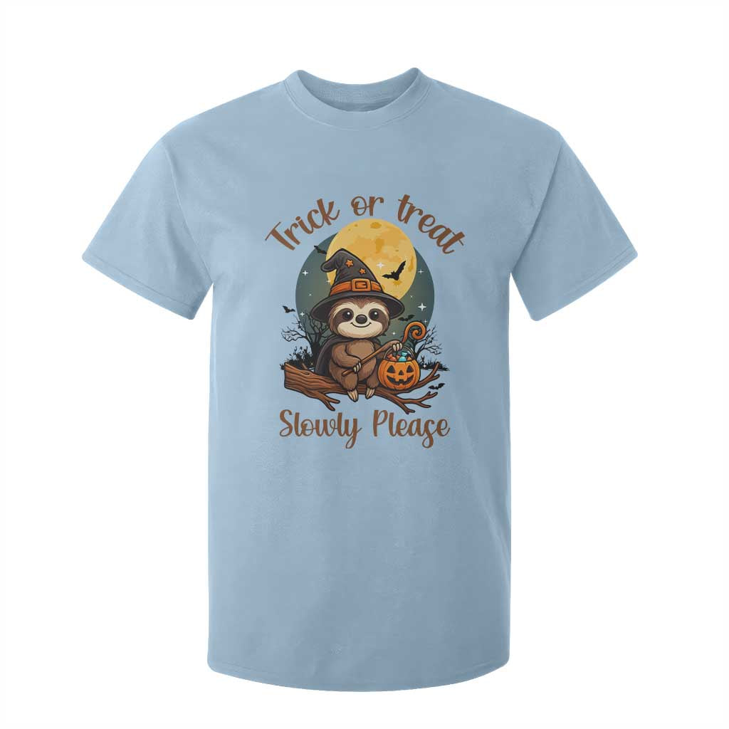 Funny Halloween Sloth T Shirt For Kid Trick Or Treat Slowly Please TS12 Light Blue Print Your Wear