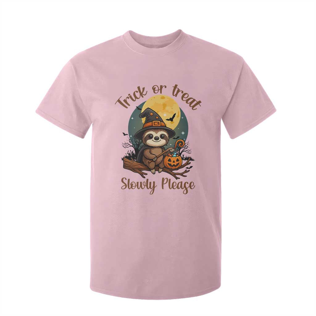 Funny Halloween Sloth T Shirt For Kid Trick Or Treat Slowly Please TS12 Light Pink Print Your Wear