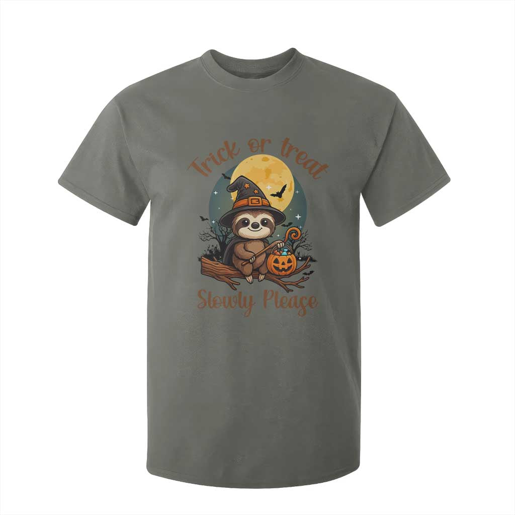 Funny Halloween Sloth T Shirt For Kid Trick Or Treat Slowly Please TS12 Military Green Print Your Wear