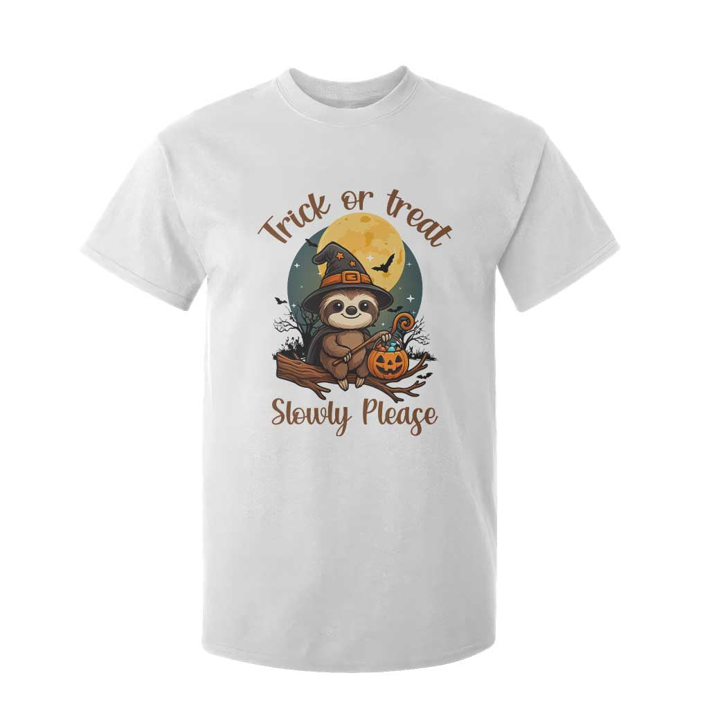 Funny Halloween Sloth T Shirt For Kid Trick Or Treat Slowly Please TS12 White Print Your Wear