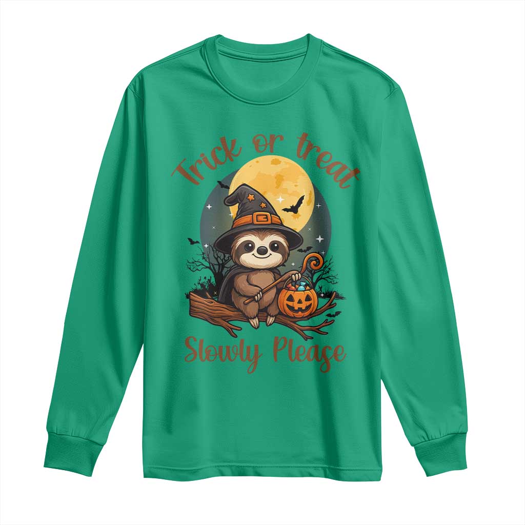 Funny Halloween Sloth Long Sleeve Shirt Trick Or Treat Slowly Please TS12 Irish Green Print Your Wear