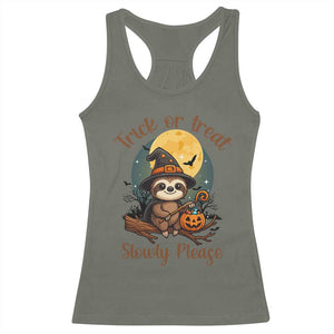 Funny Halloween Sloth Racerback Tank Top Trick Or Treat Slowly Please TS12 Military Green Print Your Wear