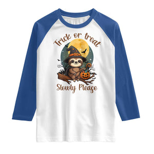Funny Halloween Sloth Raglan Shirt Trick Or Treat Slowly Please TS12 White Royal Print Your Wear