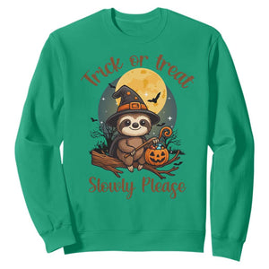 Funny Halloween Sloth Sweatshirt Trick Or Treat Slowly Please TS12 Irish Green Print Your Wear