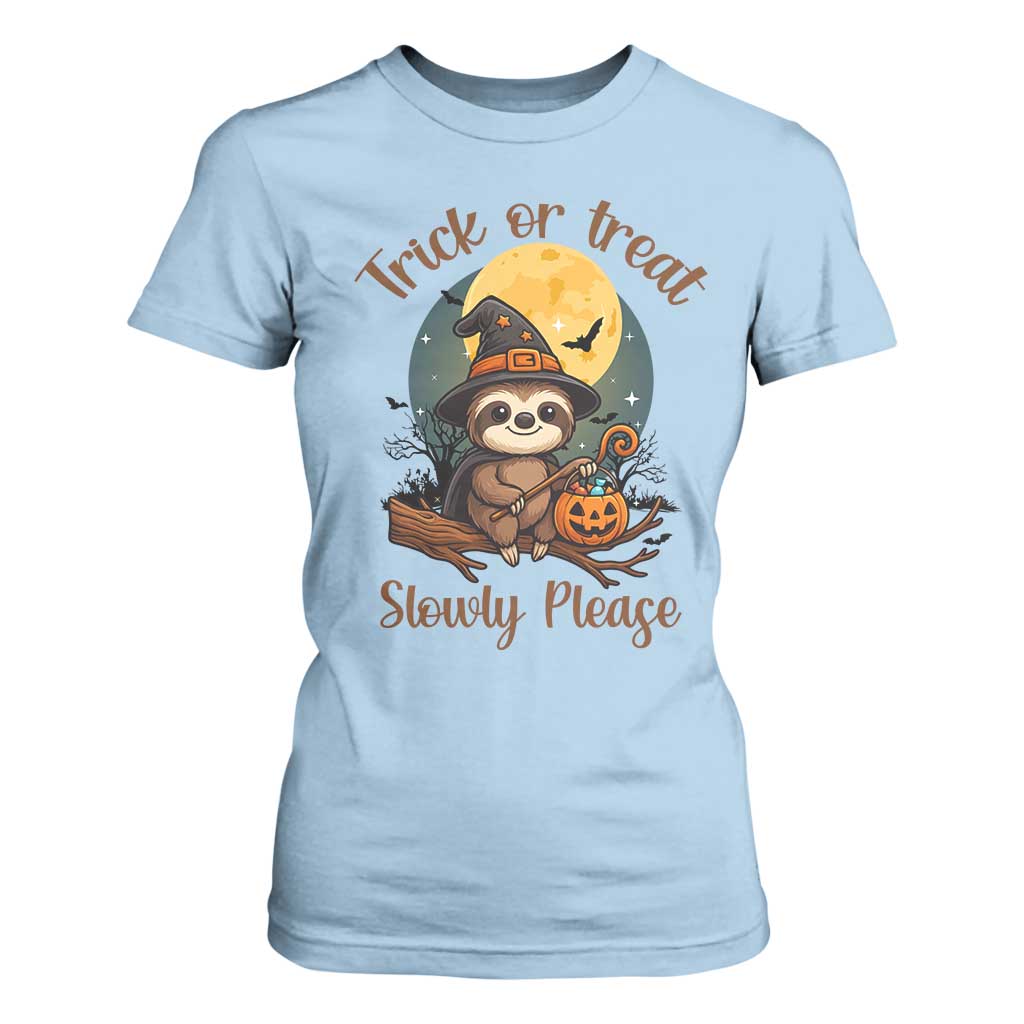 Funny Halloween Sloth T Shirt For Women Trick Or Treat Slowly Please TS12 Light Blue Print Your Wear
