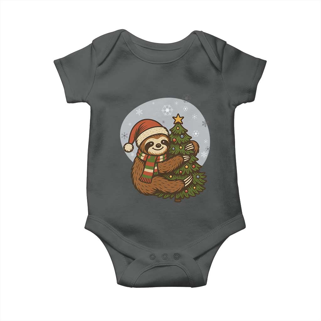 Funny Xmas Baby Onesie Slothin Around The Christmas Tree TS12 Dark Heather Print Your Wear